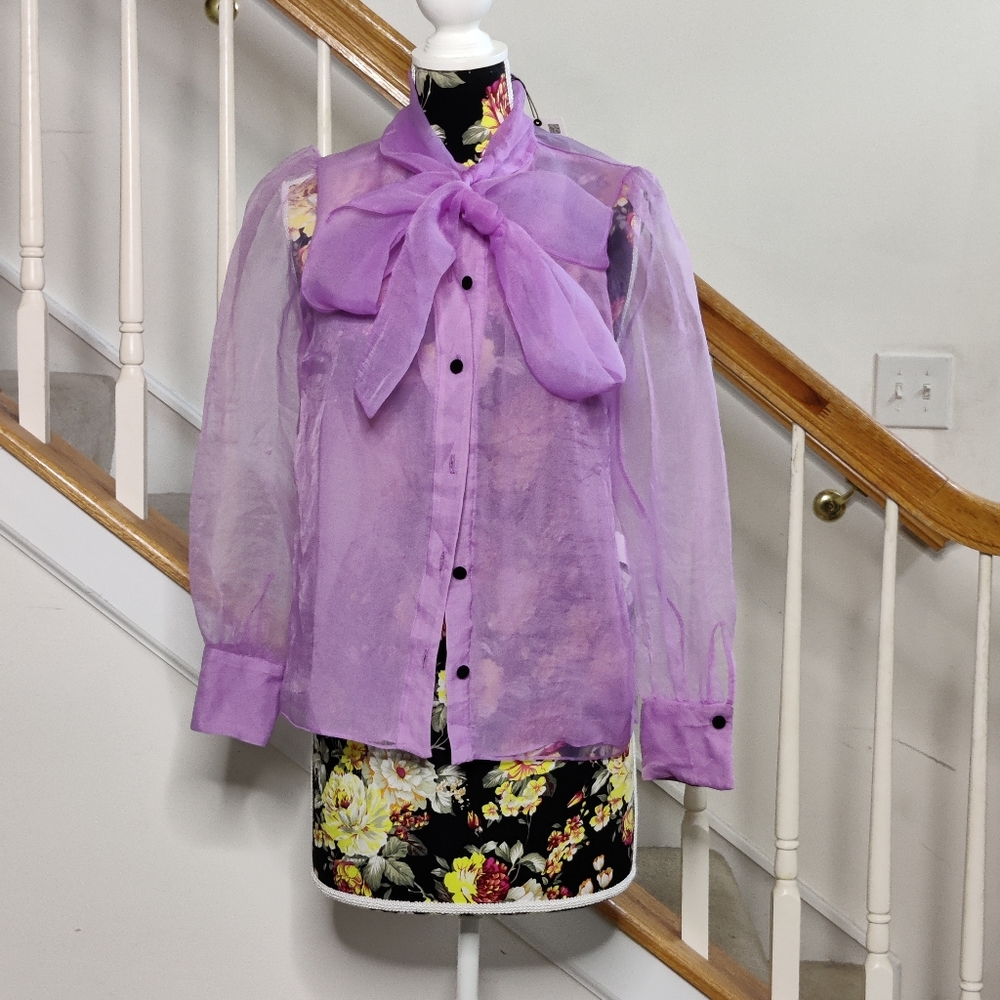 NWT ZARA Purple Sheer Tie Blouse